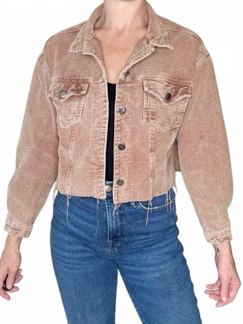 She + Sky Brown Beige Corduroy Cropped Casual Jacket